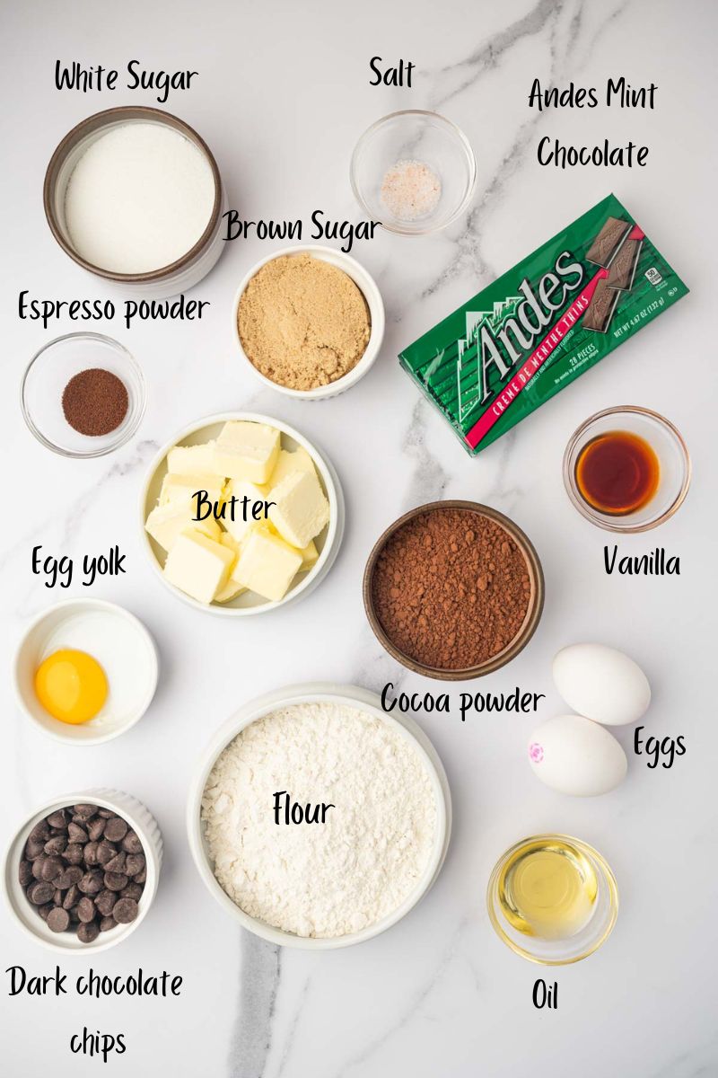 Ingredient list for mint Chocolate brownies