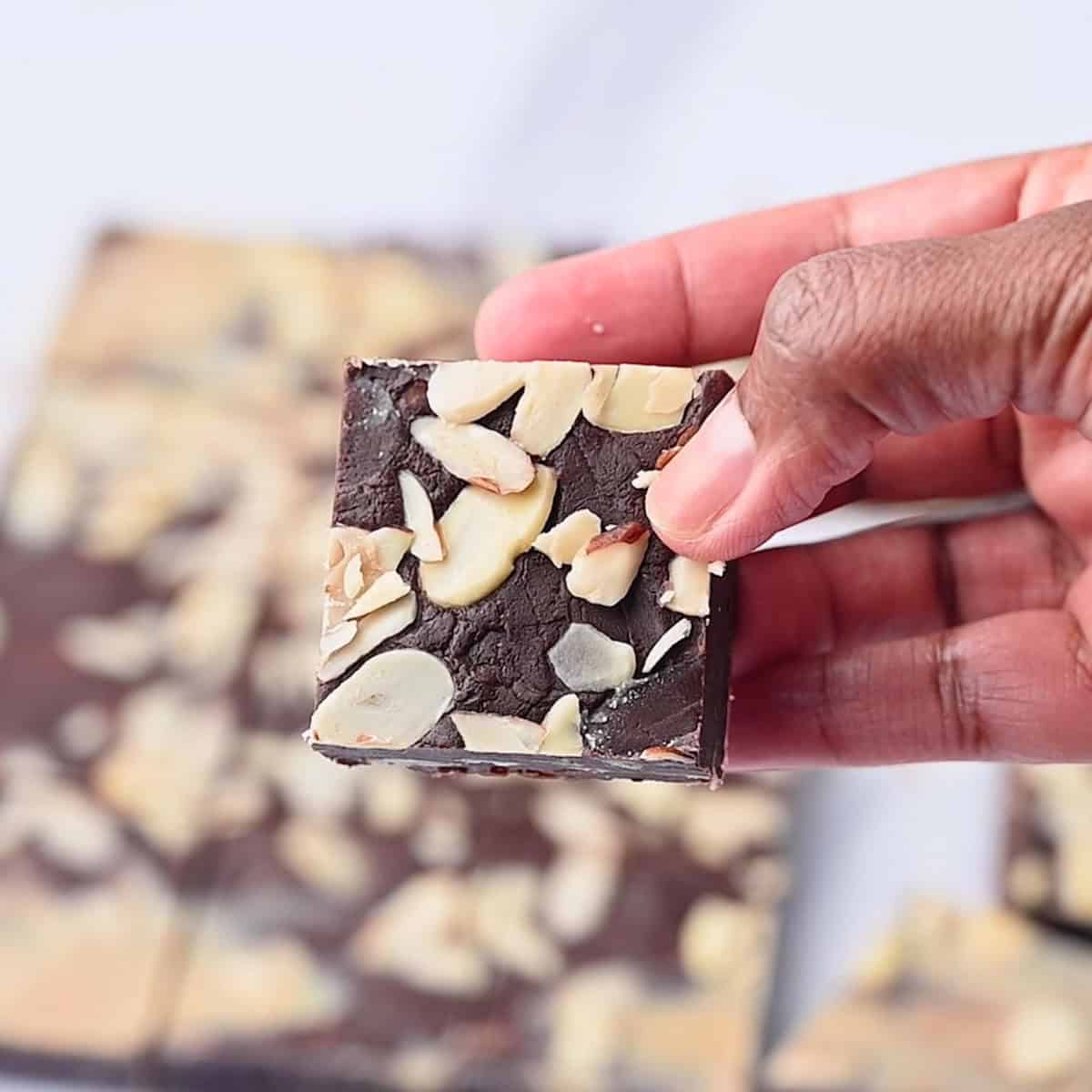 Dark chocolate fudge with almonds