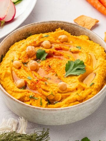 Roasted carrot hummus with canned chickpeas feature image