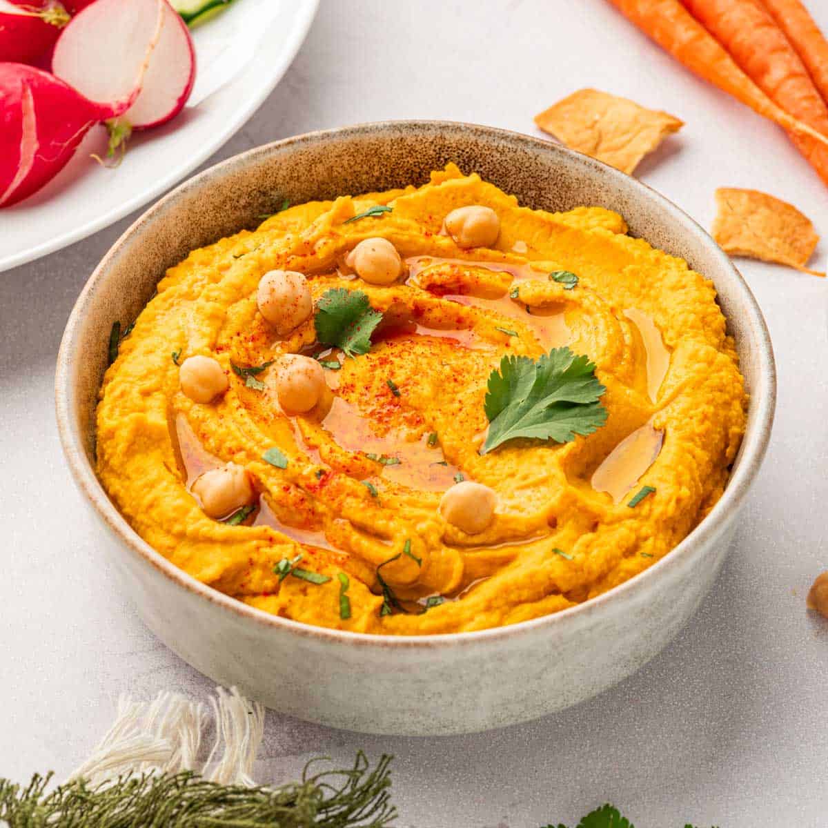 Roasted Carrot Hummus with Canned Chickpeas