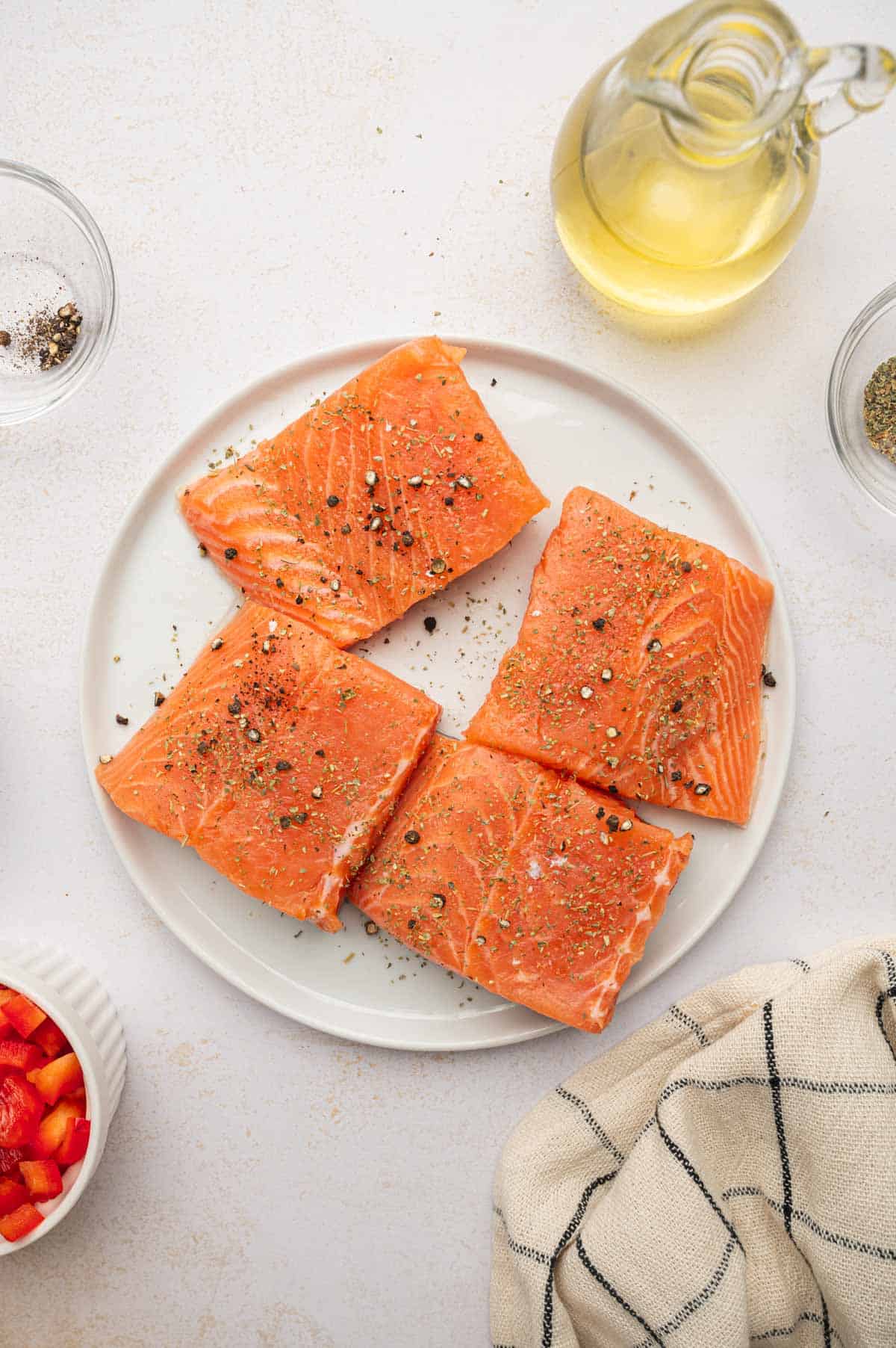 Preping the salmon for Salmon kale quinoa salad