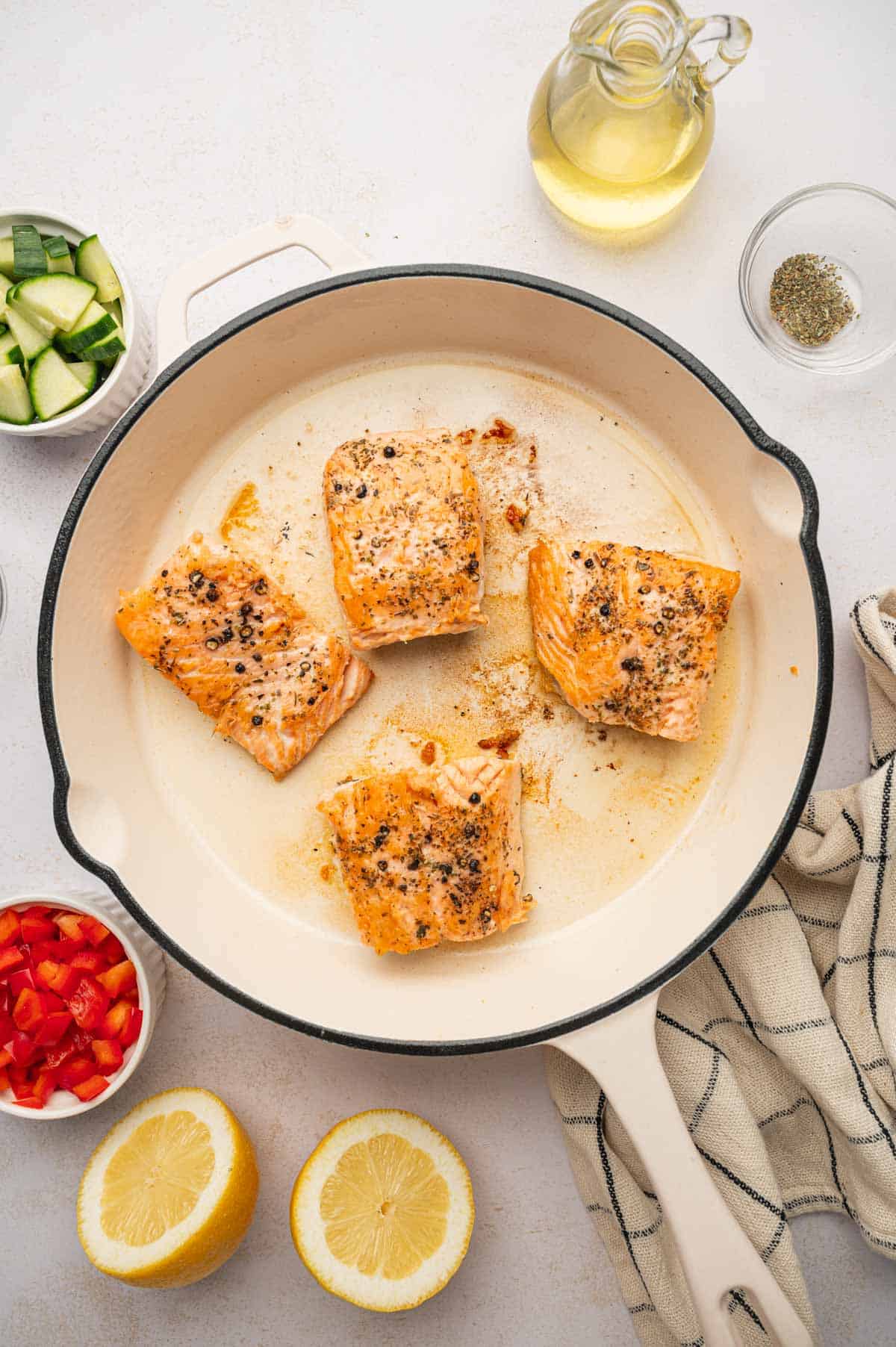 Pan seared salmon for salmon kale quinoa salad