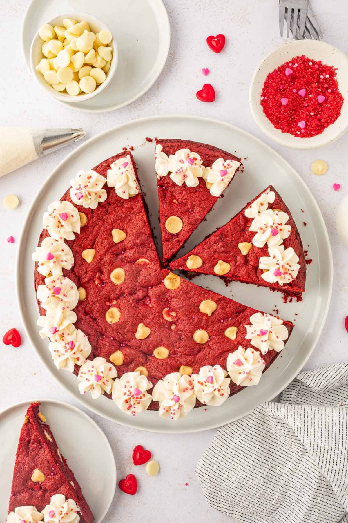 Valentines cookie cake in a white plate