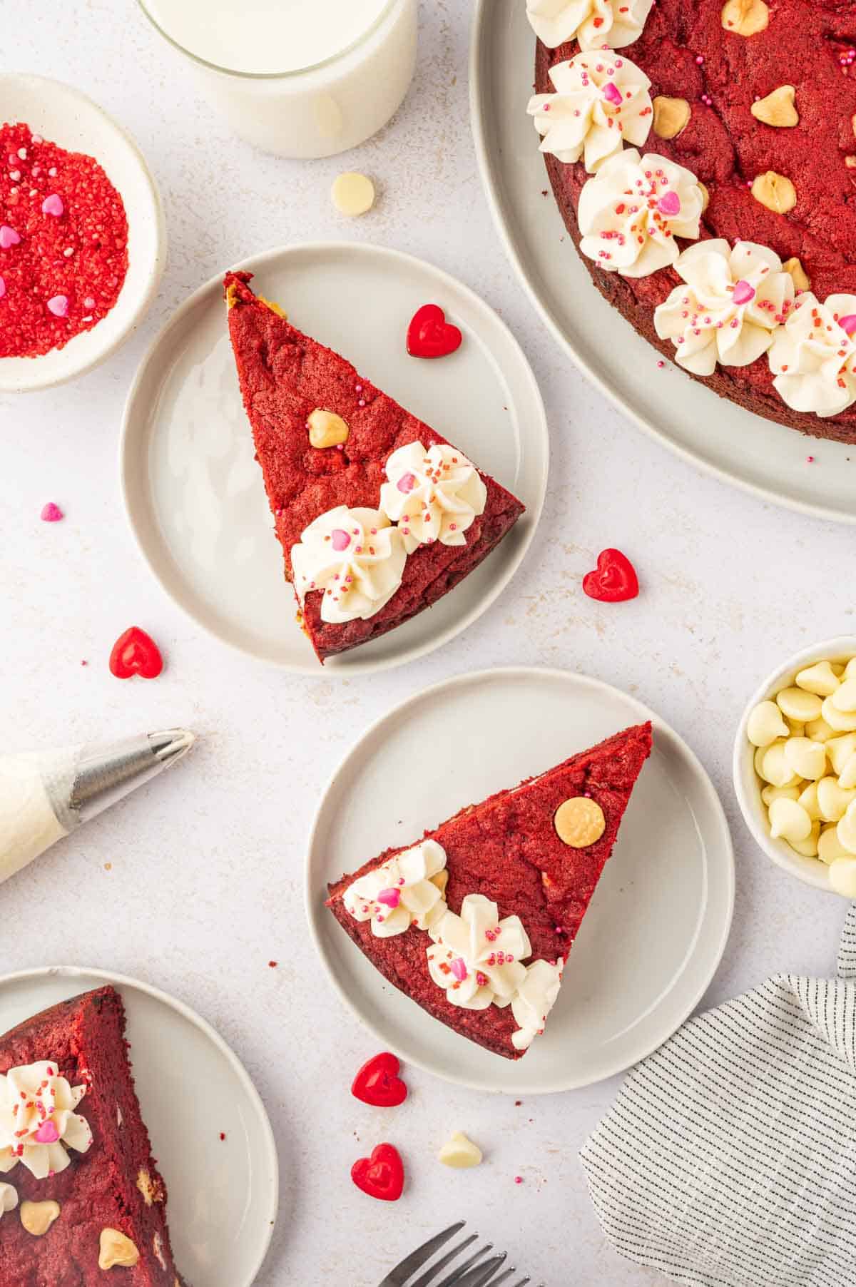 Cookie cake slices of Valentines red velvet cake