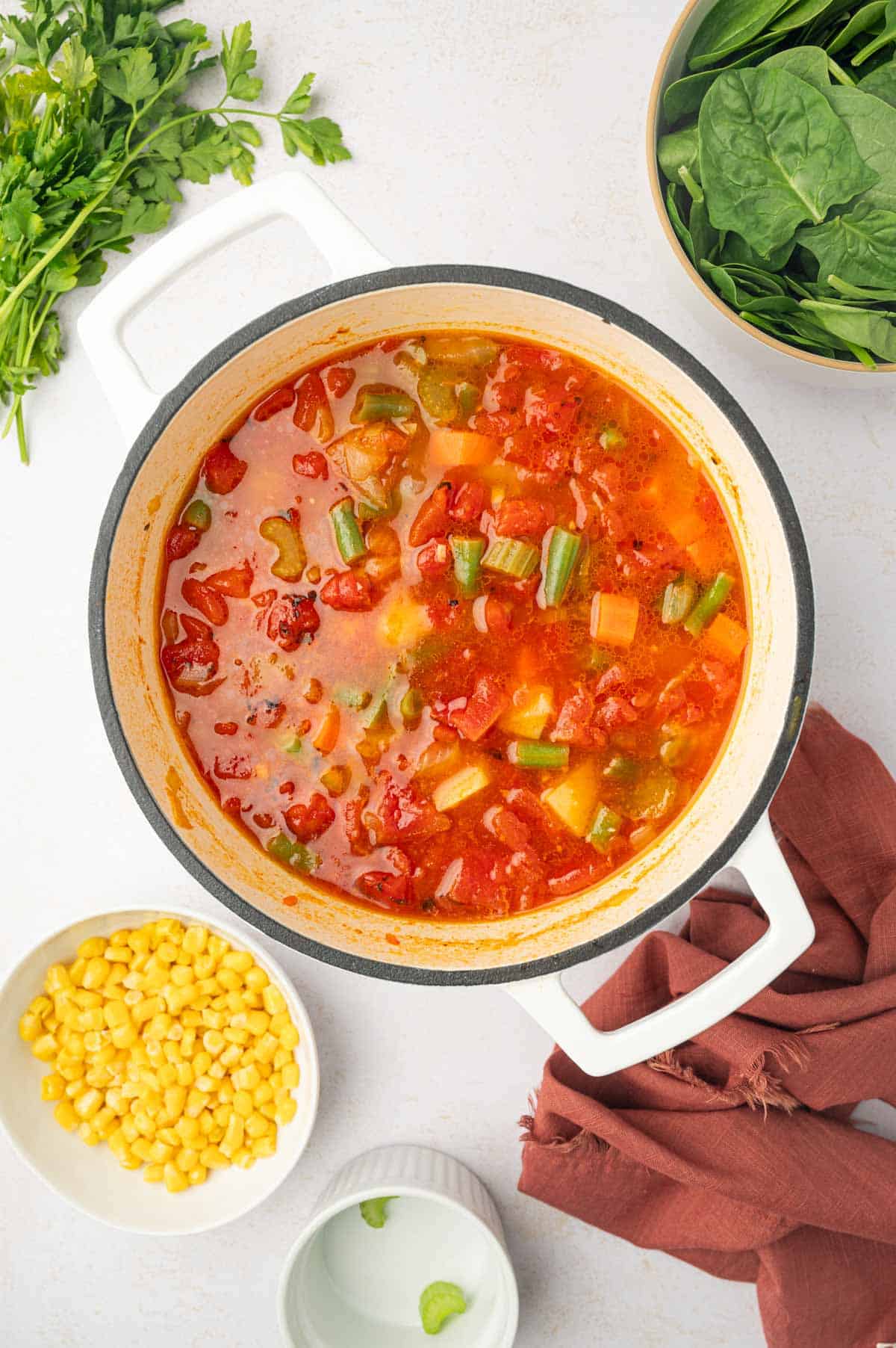 Simmering soup in a dutch oven