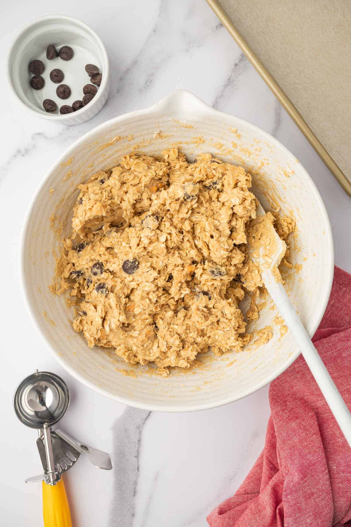 Combine the chocolate chips and oats