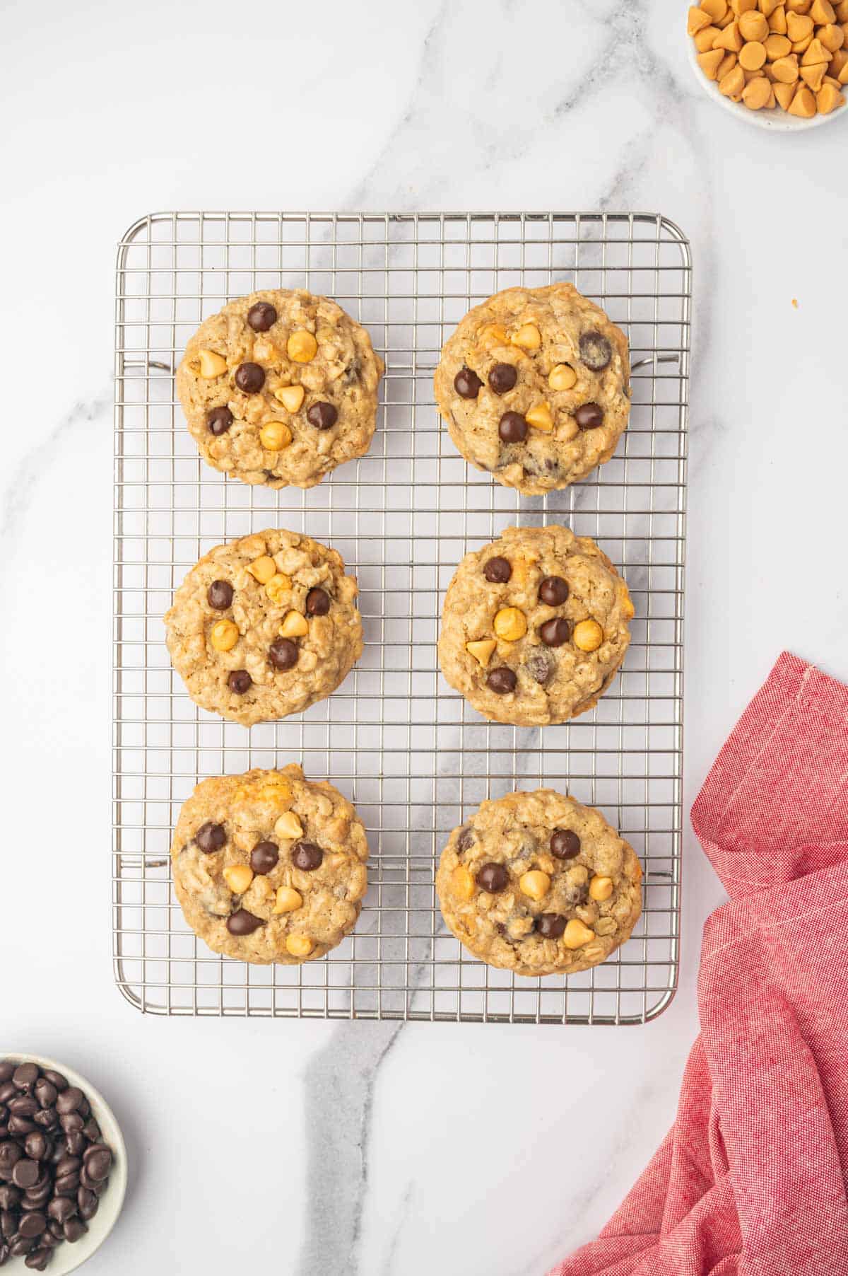 butterscotch chocolate chip Oatmeal cookies in a cooling rack