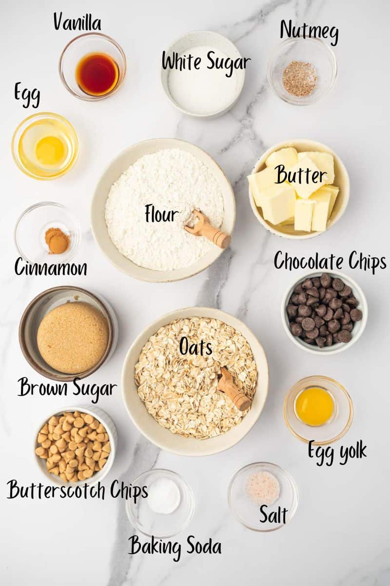 Ingredients for Butterscotch Chocolate Chip Oatmeal Cookies