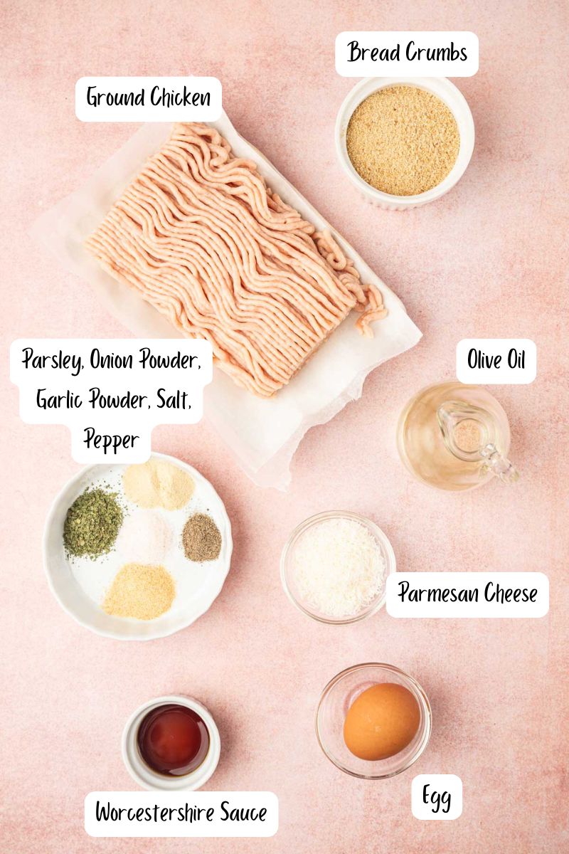 Ingredients laid out for creating Best Air Fryer Chicken Meatballs Recipe.