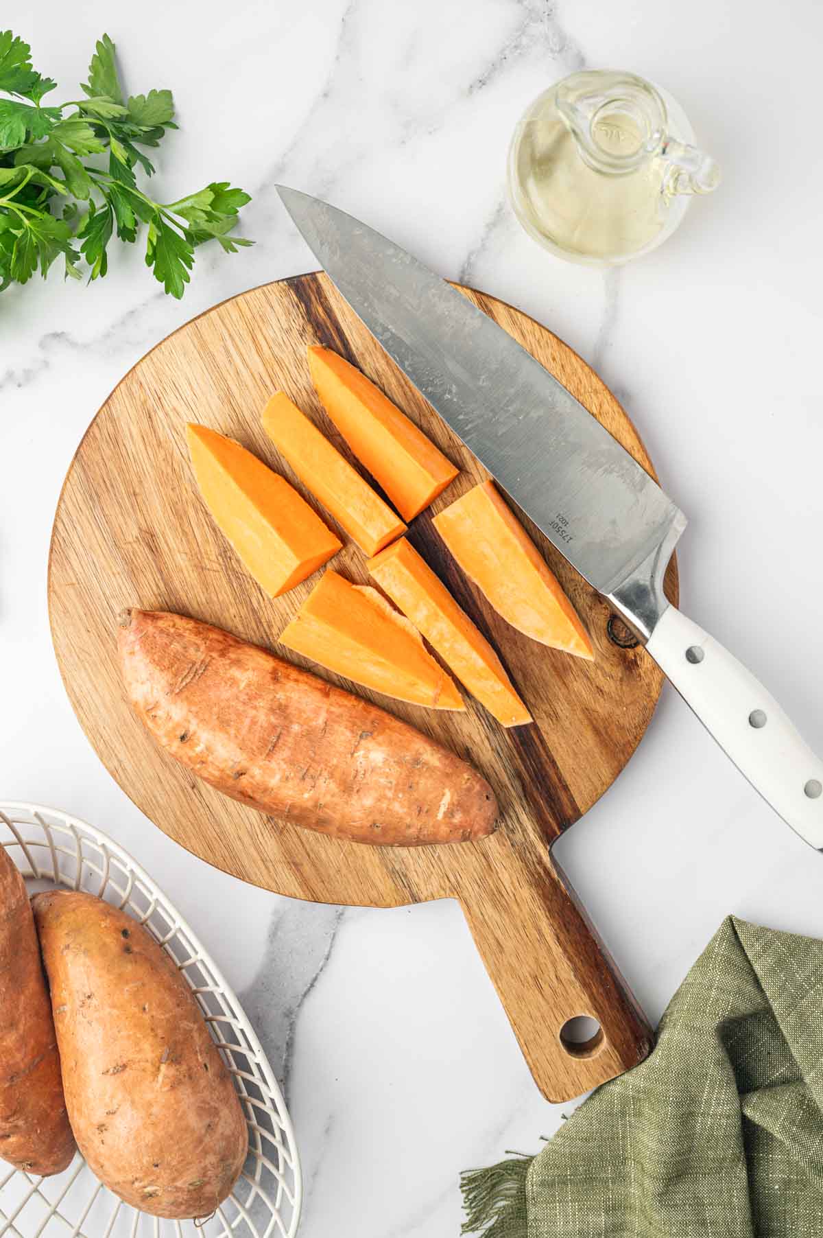 Sweet potatoes cut into wedges