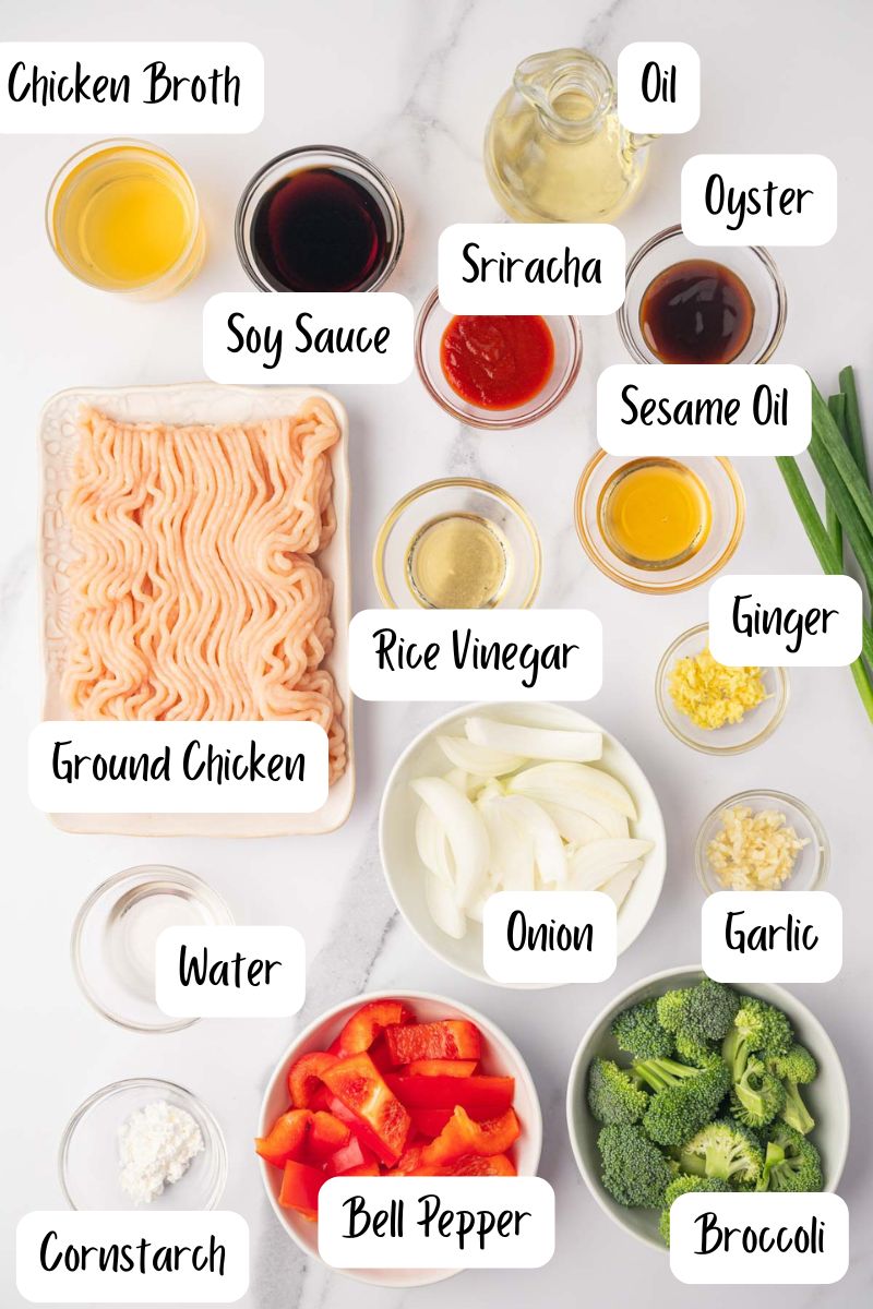 Ingredients for simple stir fry with ground chicken