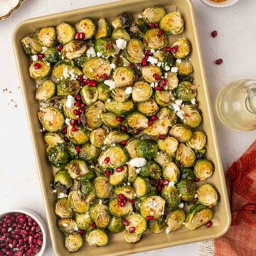 Hot honey Brussels sprouts in a baking tray