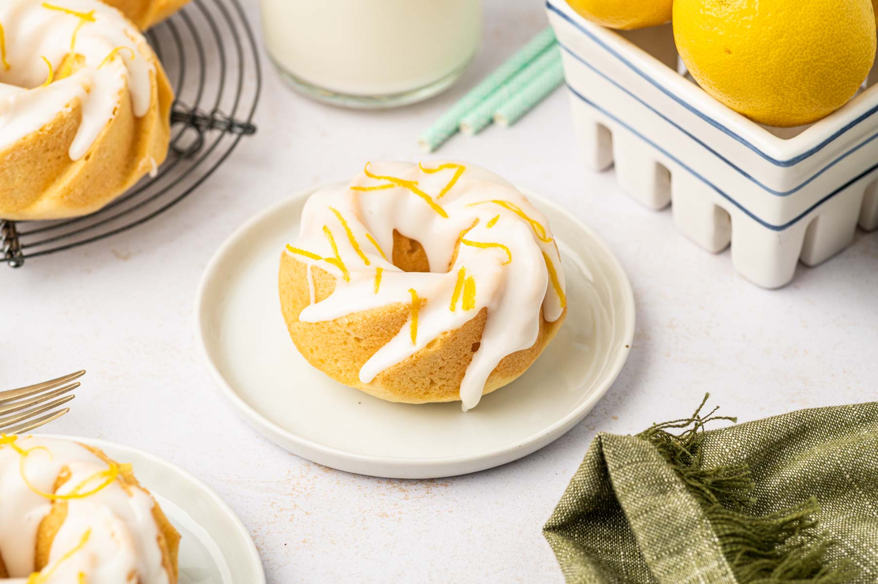 Horizontal shot of lemon mini bundt cake.