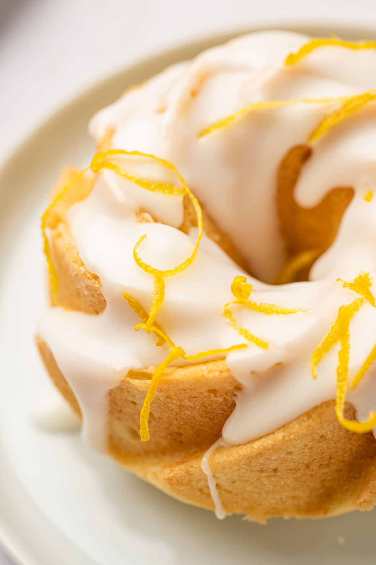 Close up shot of lemon mini bundt cake.