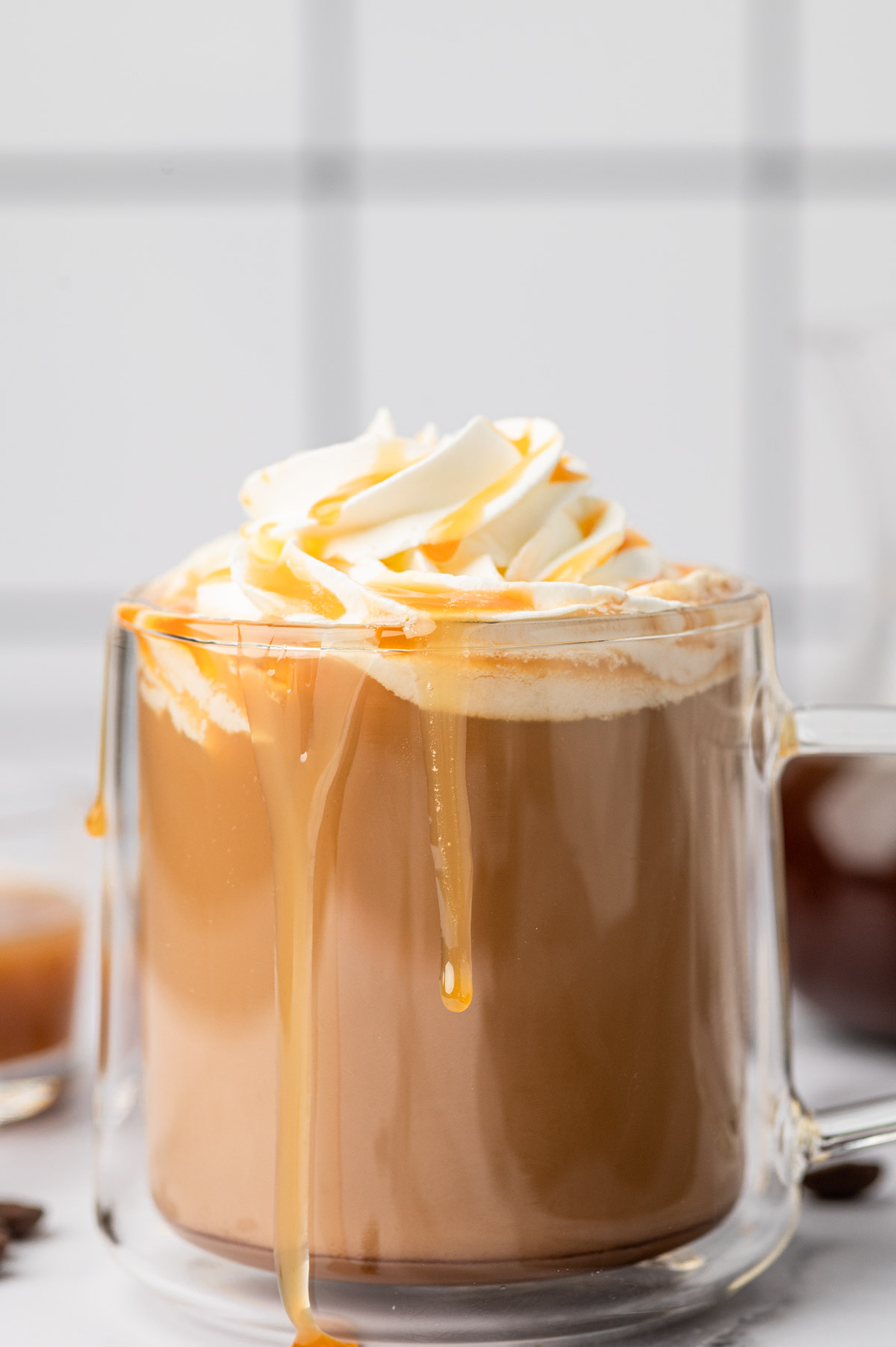 Creamy Salted Hot Caramel Latte in a Glass 