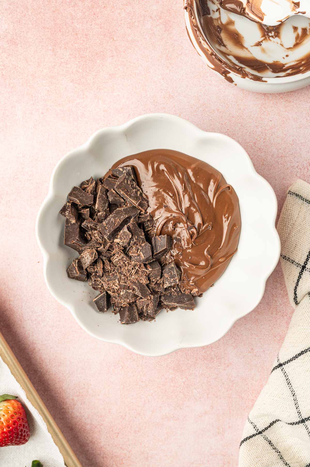 In a microwave safe bowl, added dark chocolate and nutella.