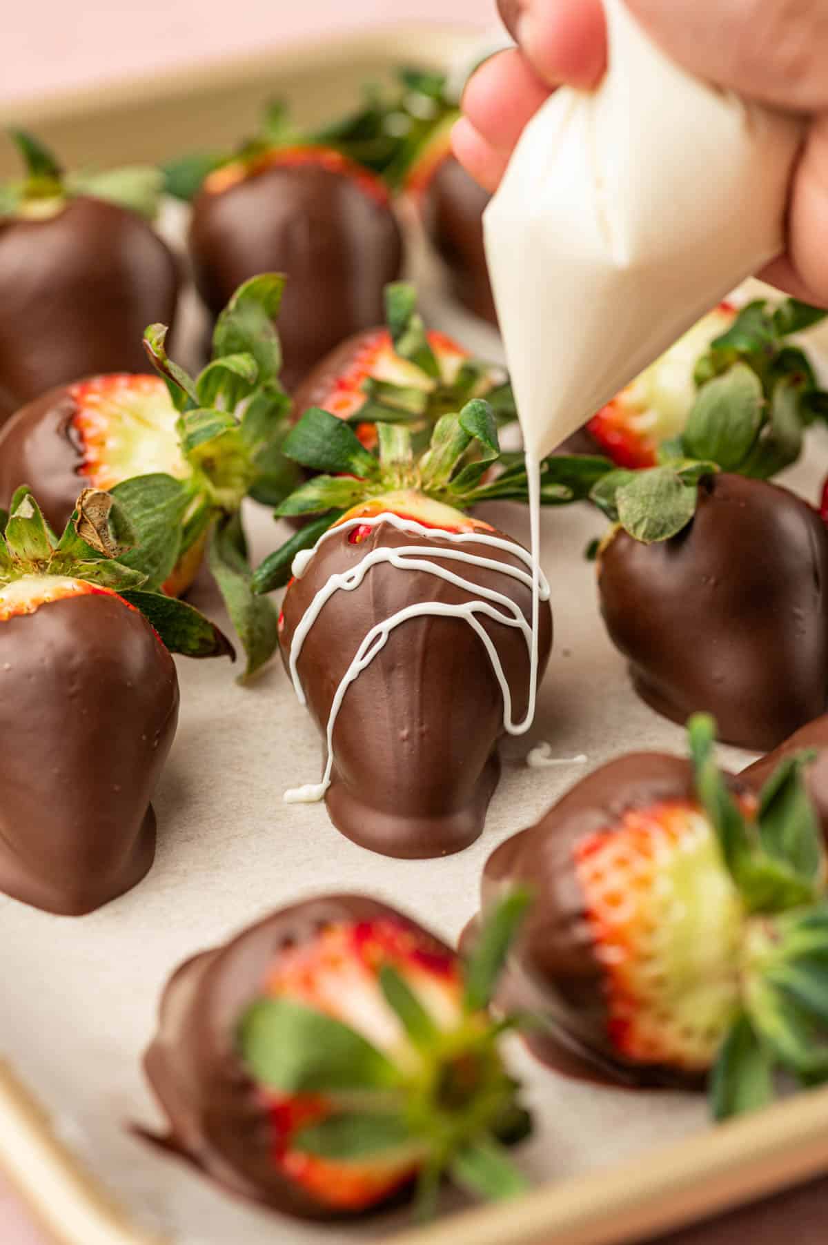 White Chocolate Drizzle over the nutella covered strawberries.