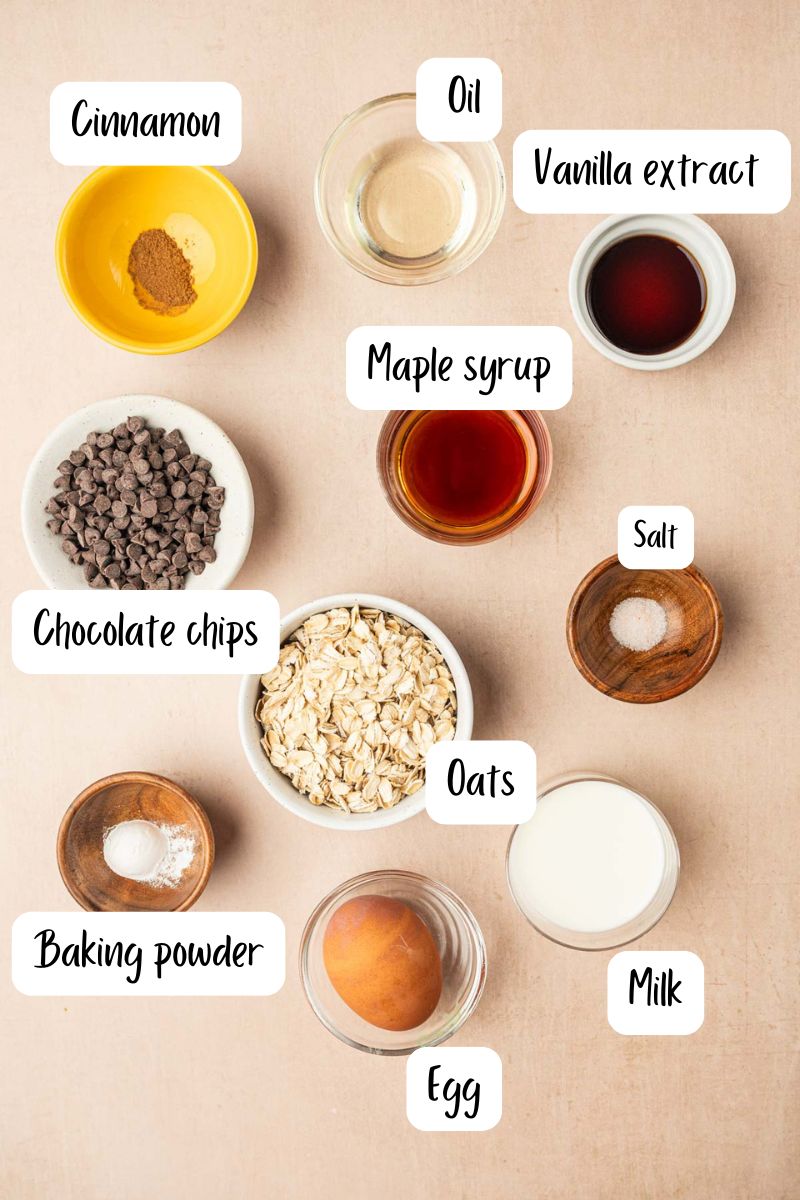 Oatmeal mug cake ingredients laid out.