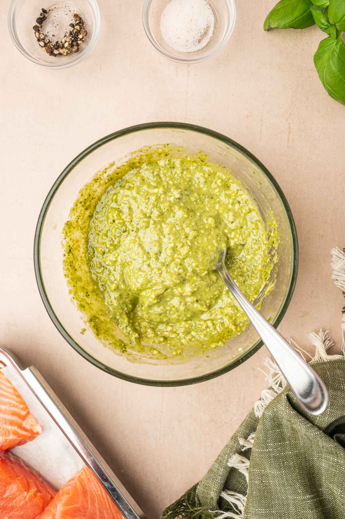 Pesto butter in a bowl.