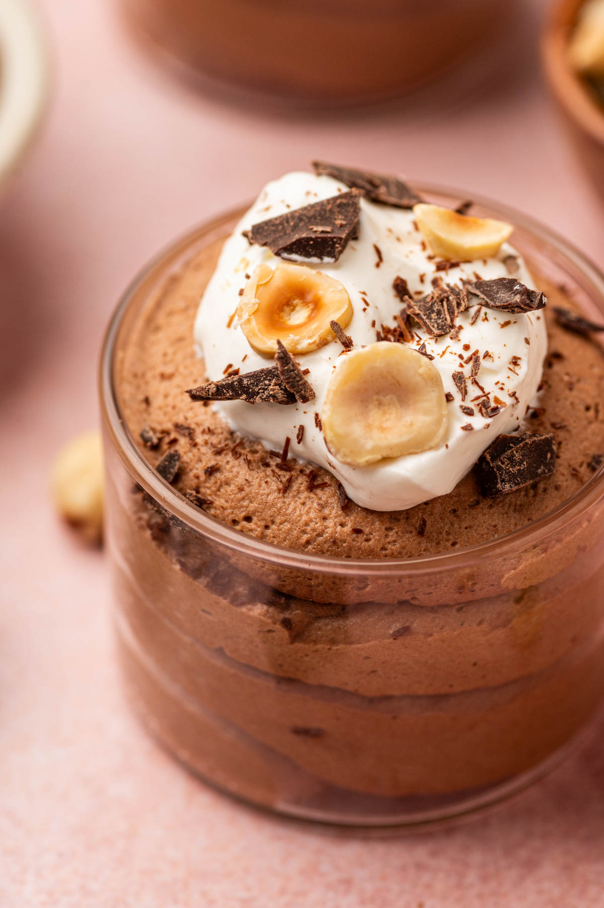 Close-up of  Nutella mousse, highlighting its velvety, chocolate-hazelnut goodness.