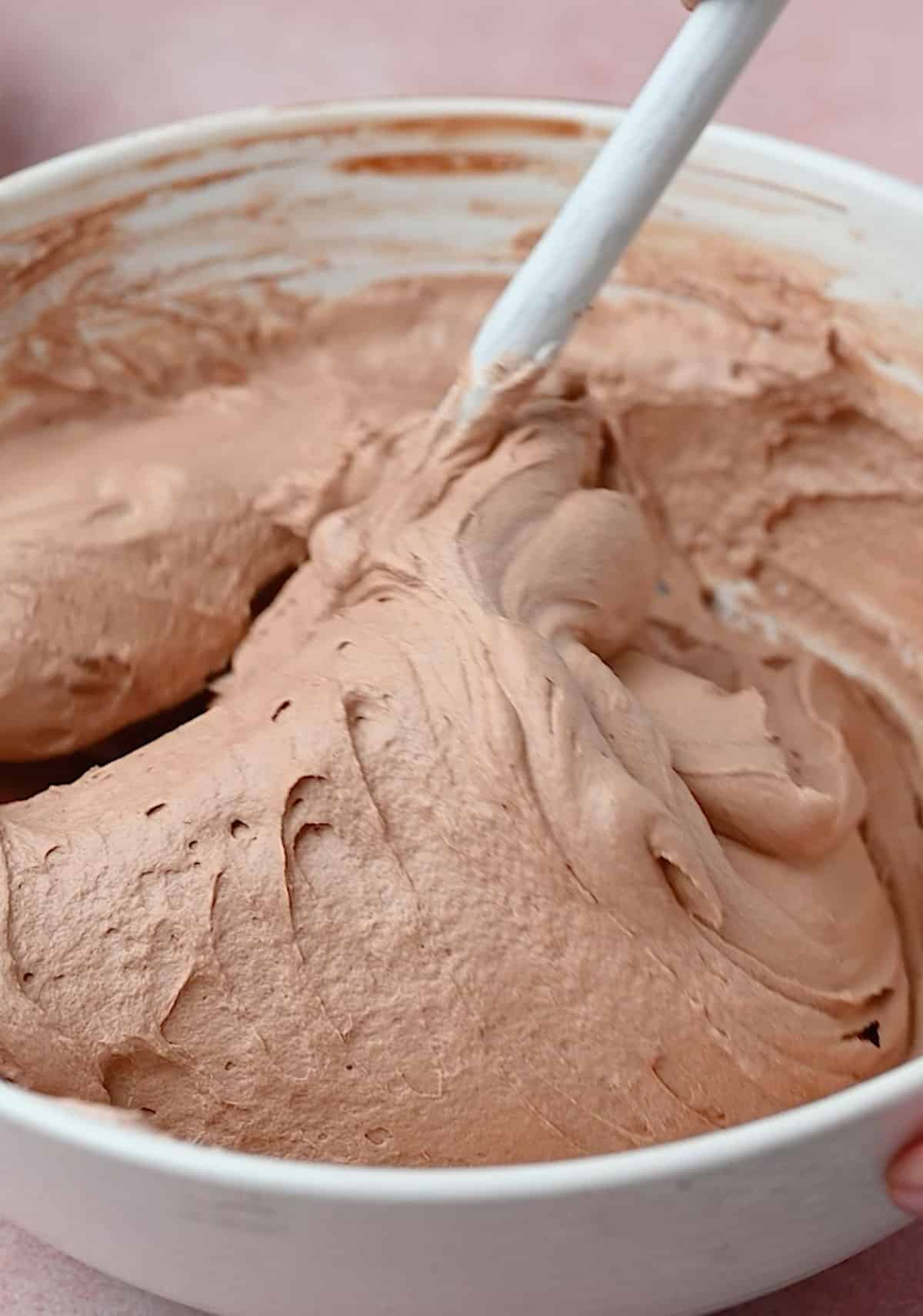 Nutella mixed to make no bake nutella mousse.