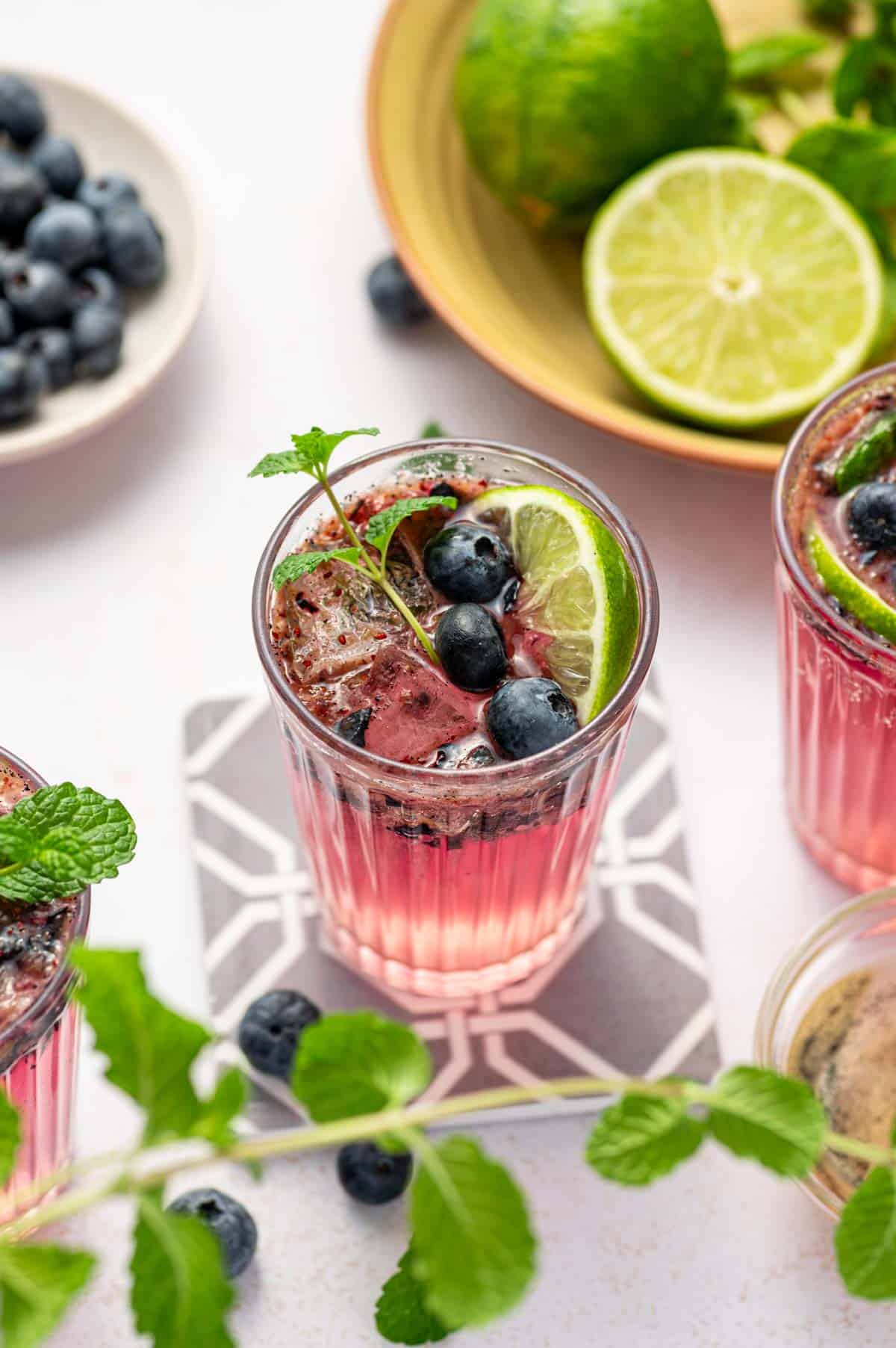 Homemade blueberry mojito mocktail recipe perfect for summer parties.