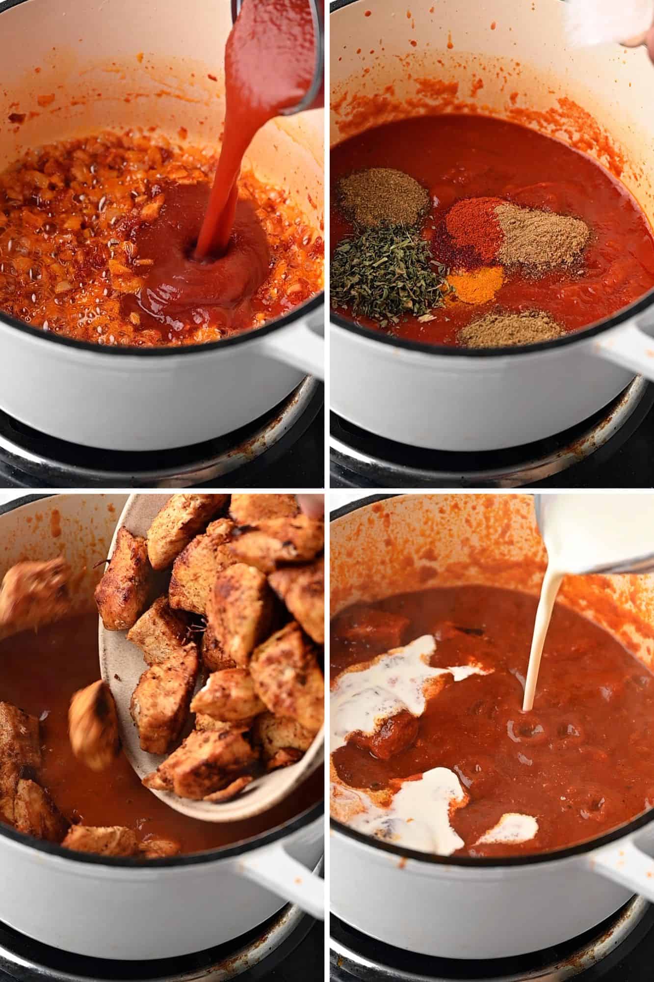 Indian butter chicken and naan step by step process.