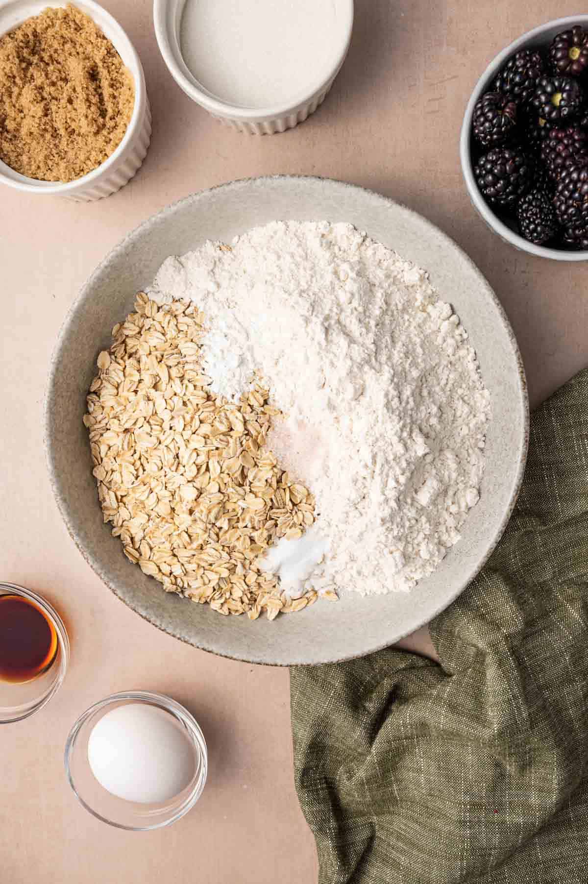 Oats and flour mixed in a bowl.