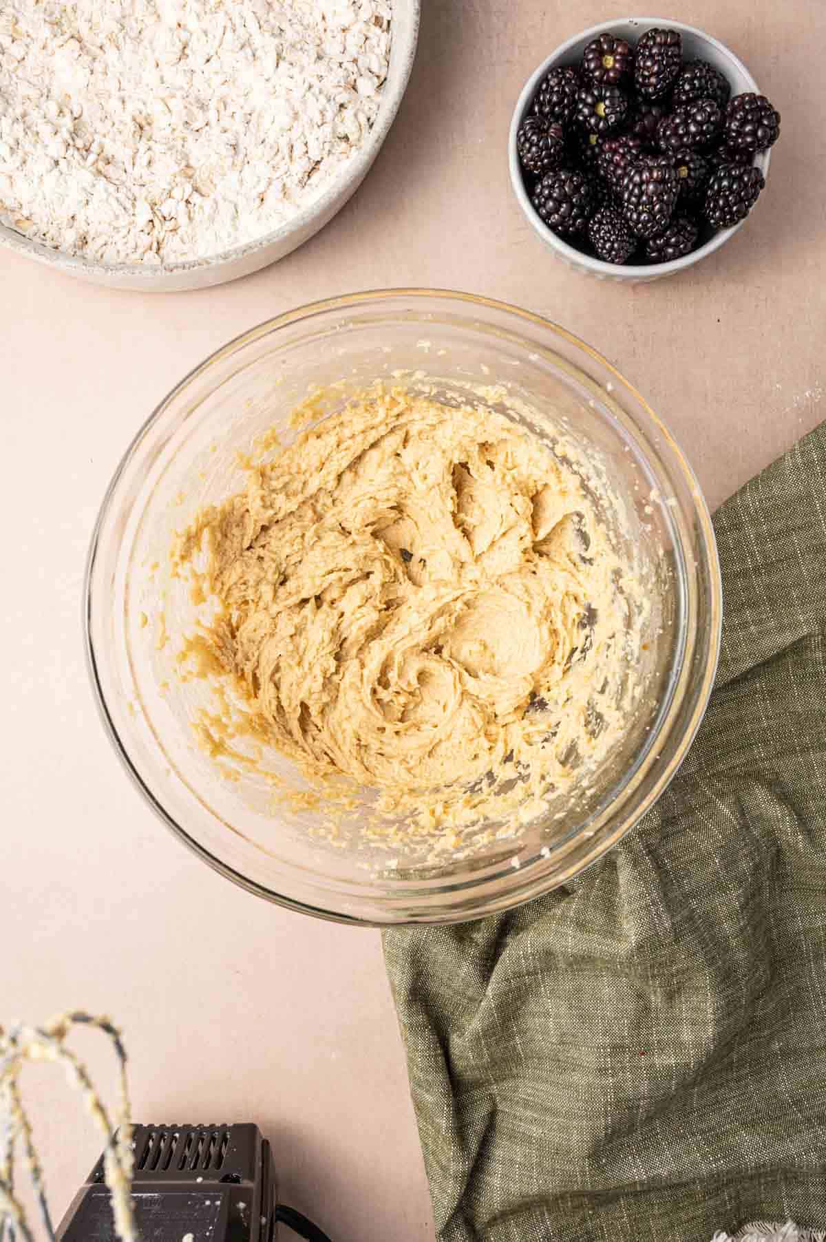 Creamed butter sugar mixture in a bowl.