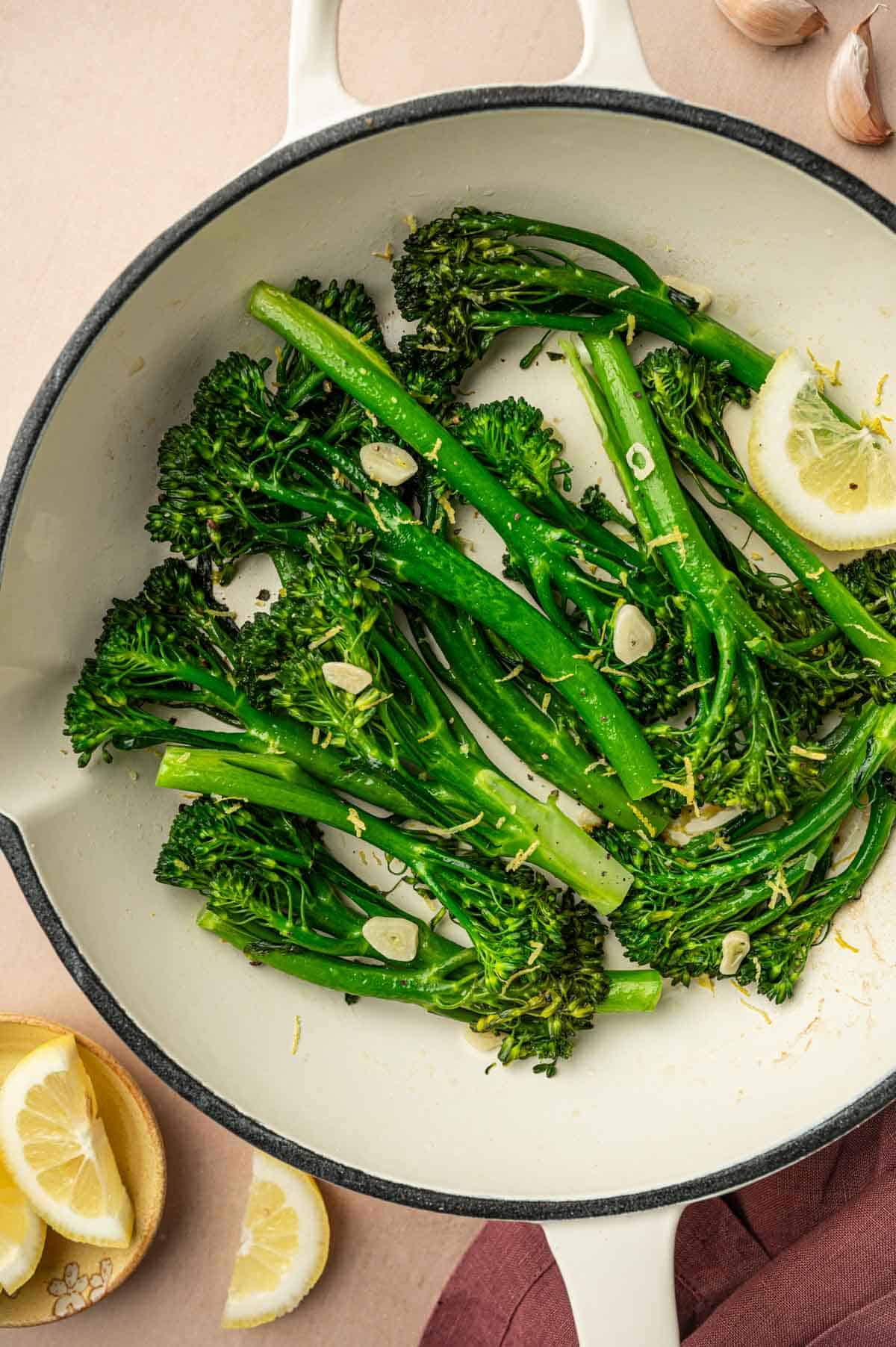 Vibrant green broccoletti sautéed in olive oil with caramelized garlic.