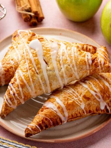 Flaky and crispy apple turnovers using storebought puff pastry.