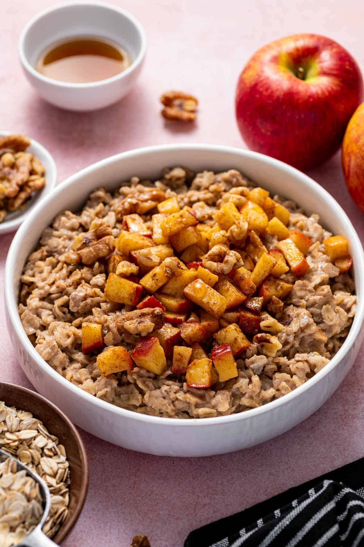 Dairy-free apple cinnamon oatmeal made with almond milk.