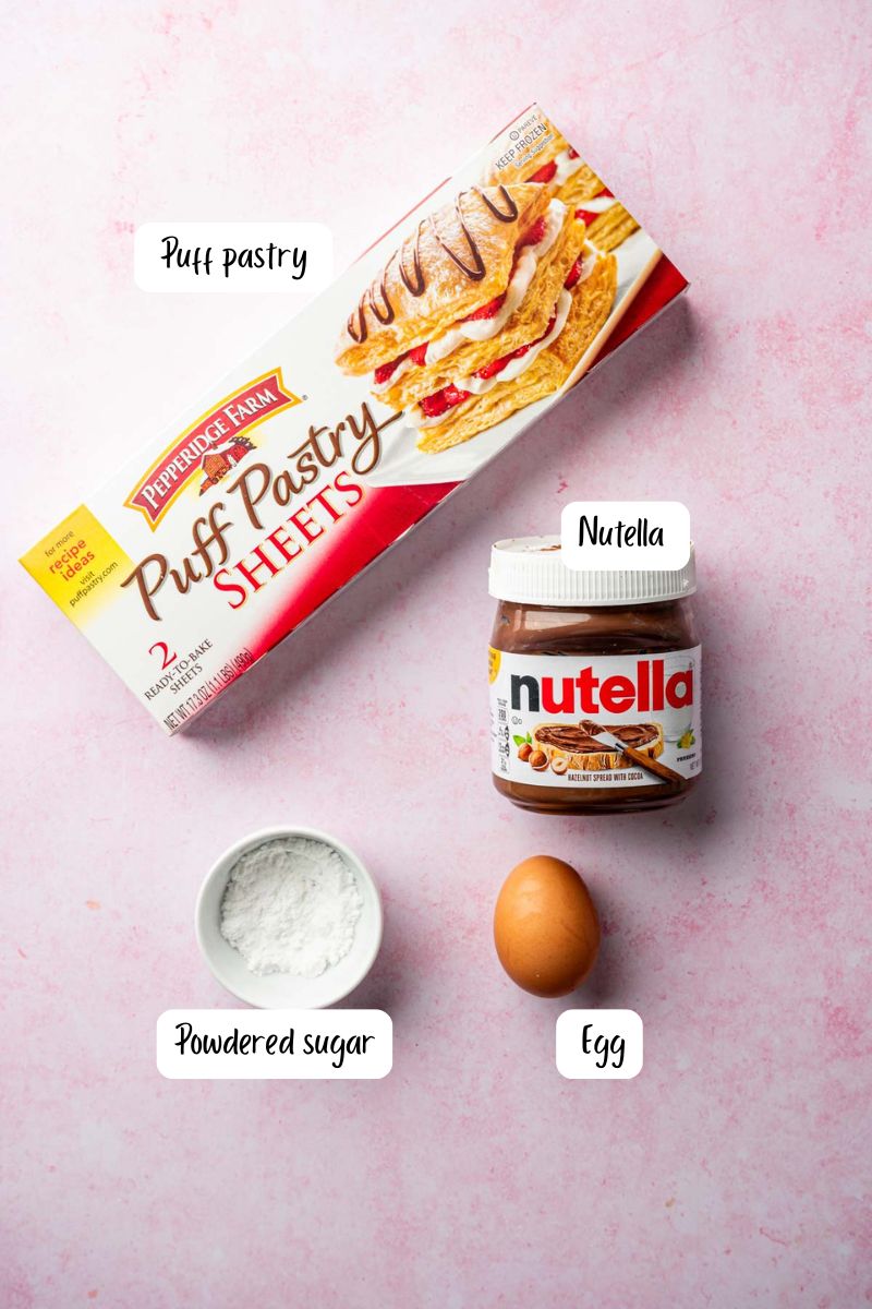 Overhead shot of nutella puff pastry ingredients laid out.