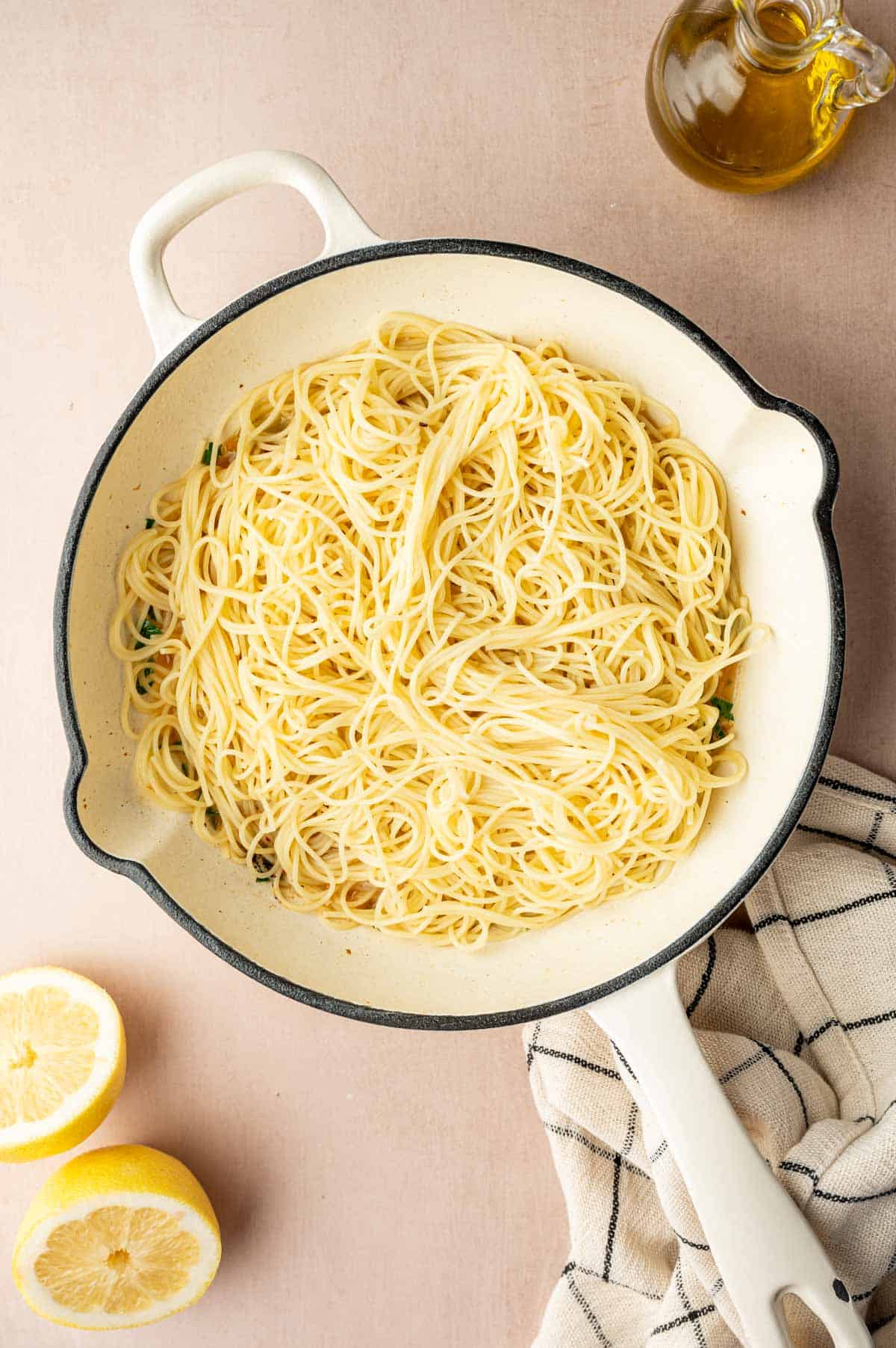 Add the pasta to the skillet.