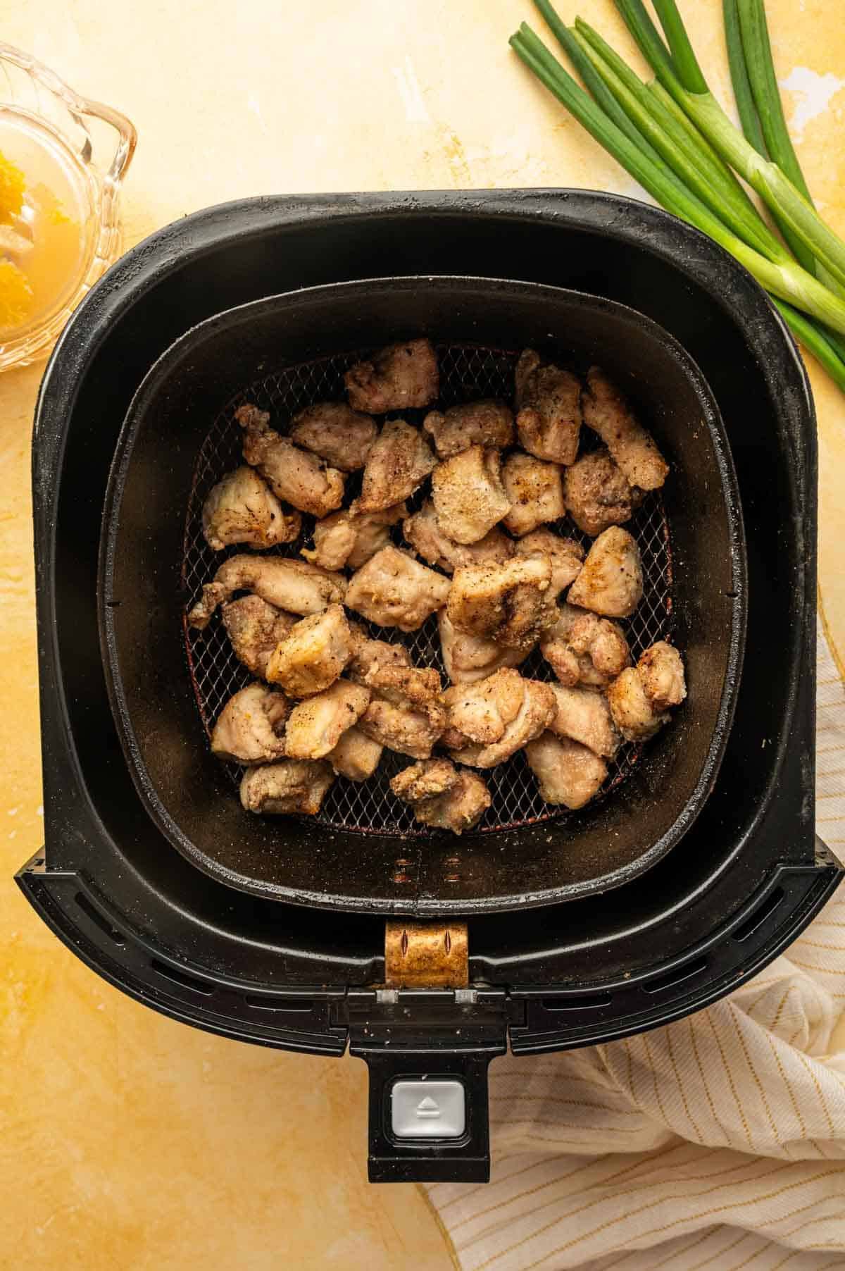 Air fried crispy chicken just out from the air fryer.