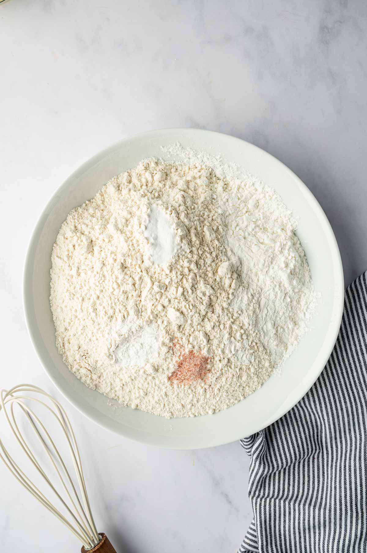 Dry flour ingredients in a bowl