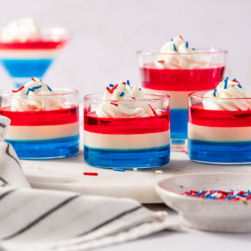 Festive red white and blue jello shots for summer holidays party table