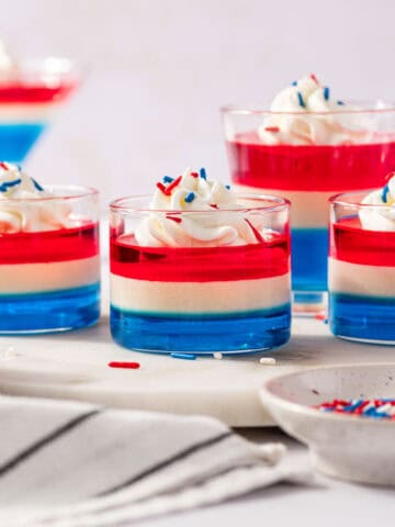 Festive red white and blue jello shots for summer holidays party table