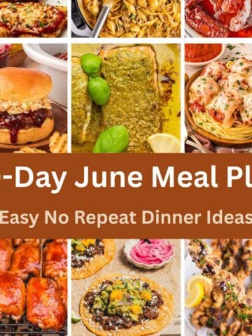 images of varies recipes collage for 30 day june meal plan