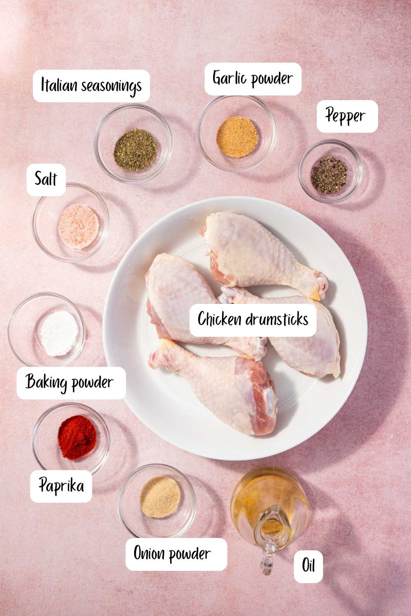 Ingredients laid out for making air fryer chicken legs and drumsticks