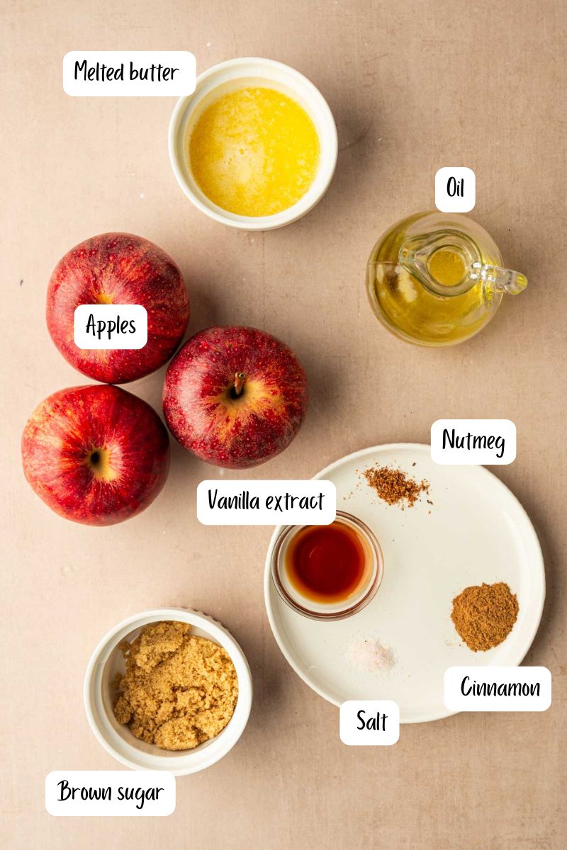 Ingredients laid out for air fryer apples recipe