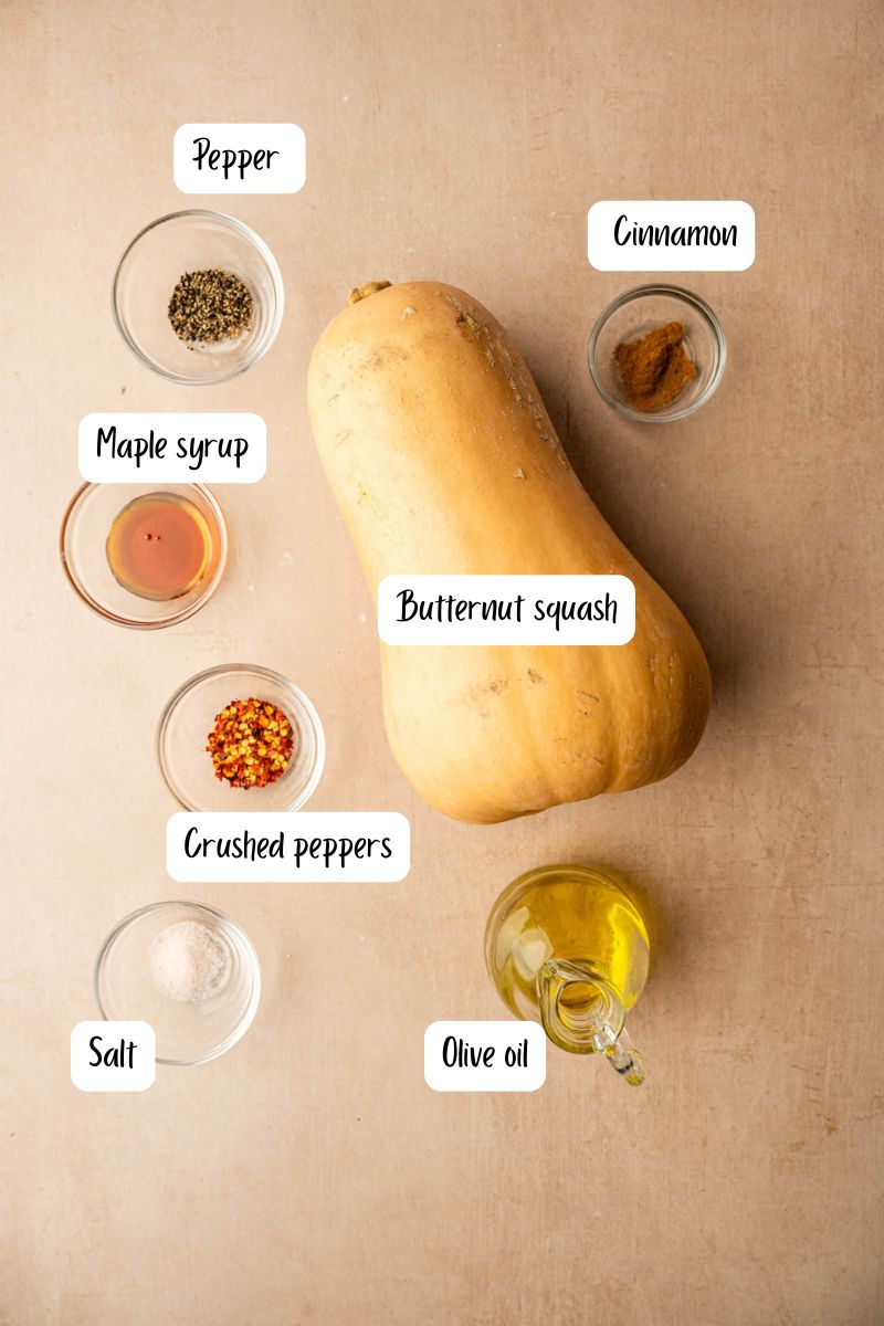 Easy Air Fryer Butternut Squash recipe ingredients laid out