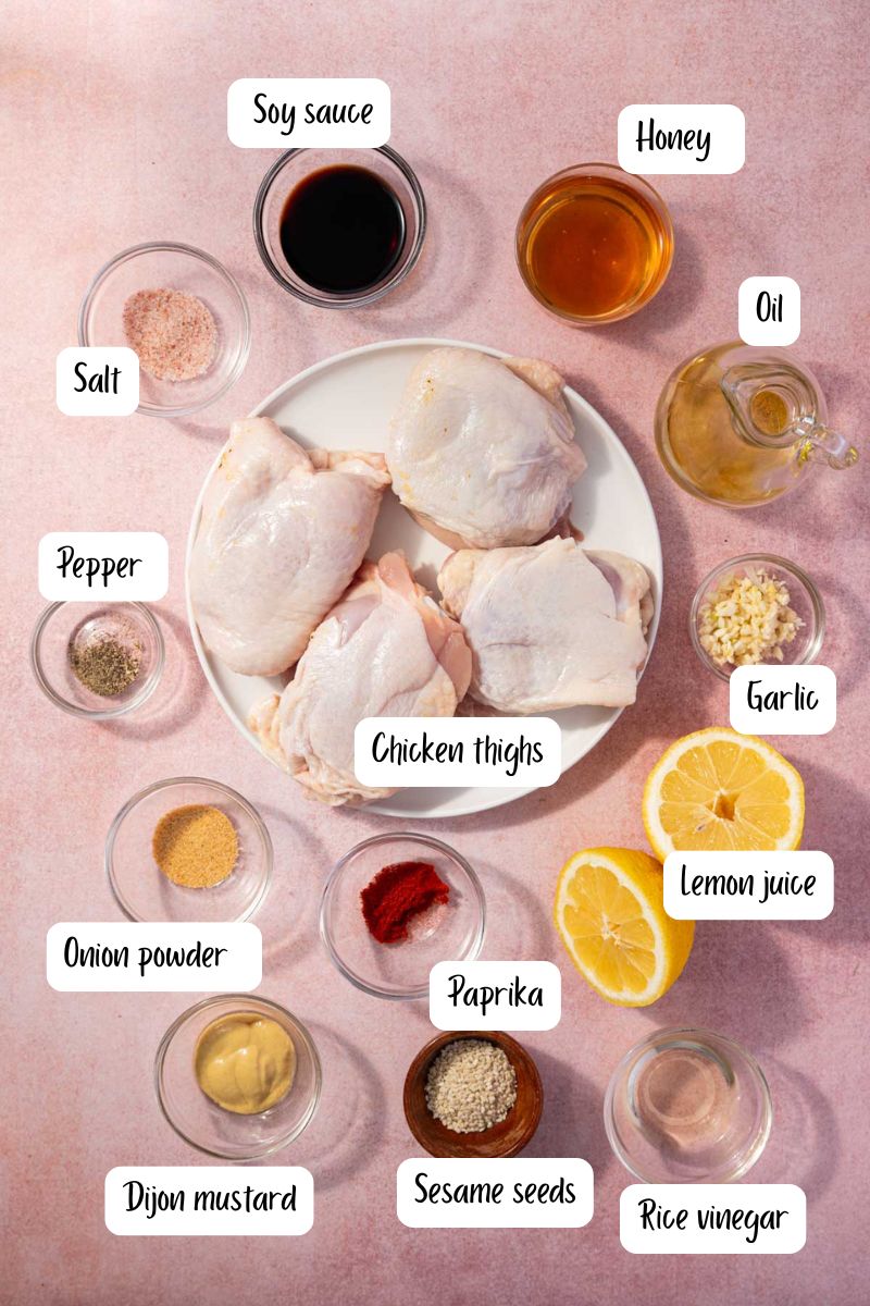 Ingredients for baked honey garlic chicken thighs