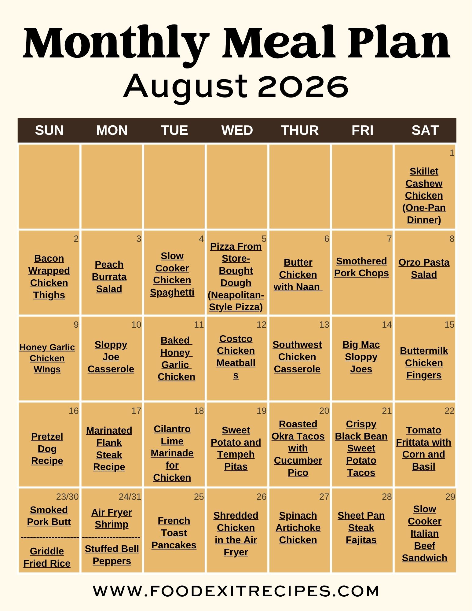August Meal Plan recipe roundup with easy family dinners for late summer.