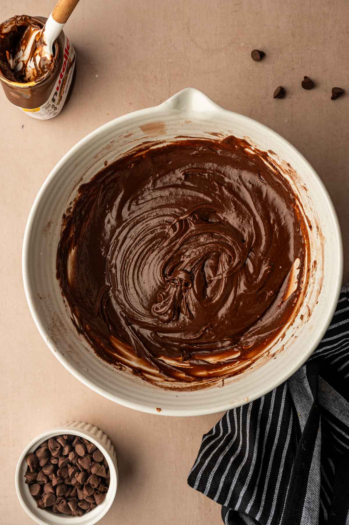 Nutella brownie batter in a large bowl.
