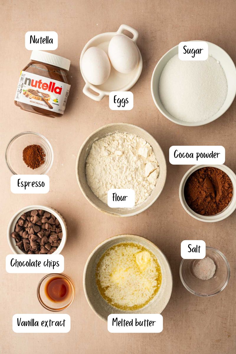 Ingredients laid out to make Nutella brownies