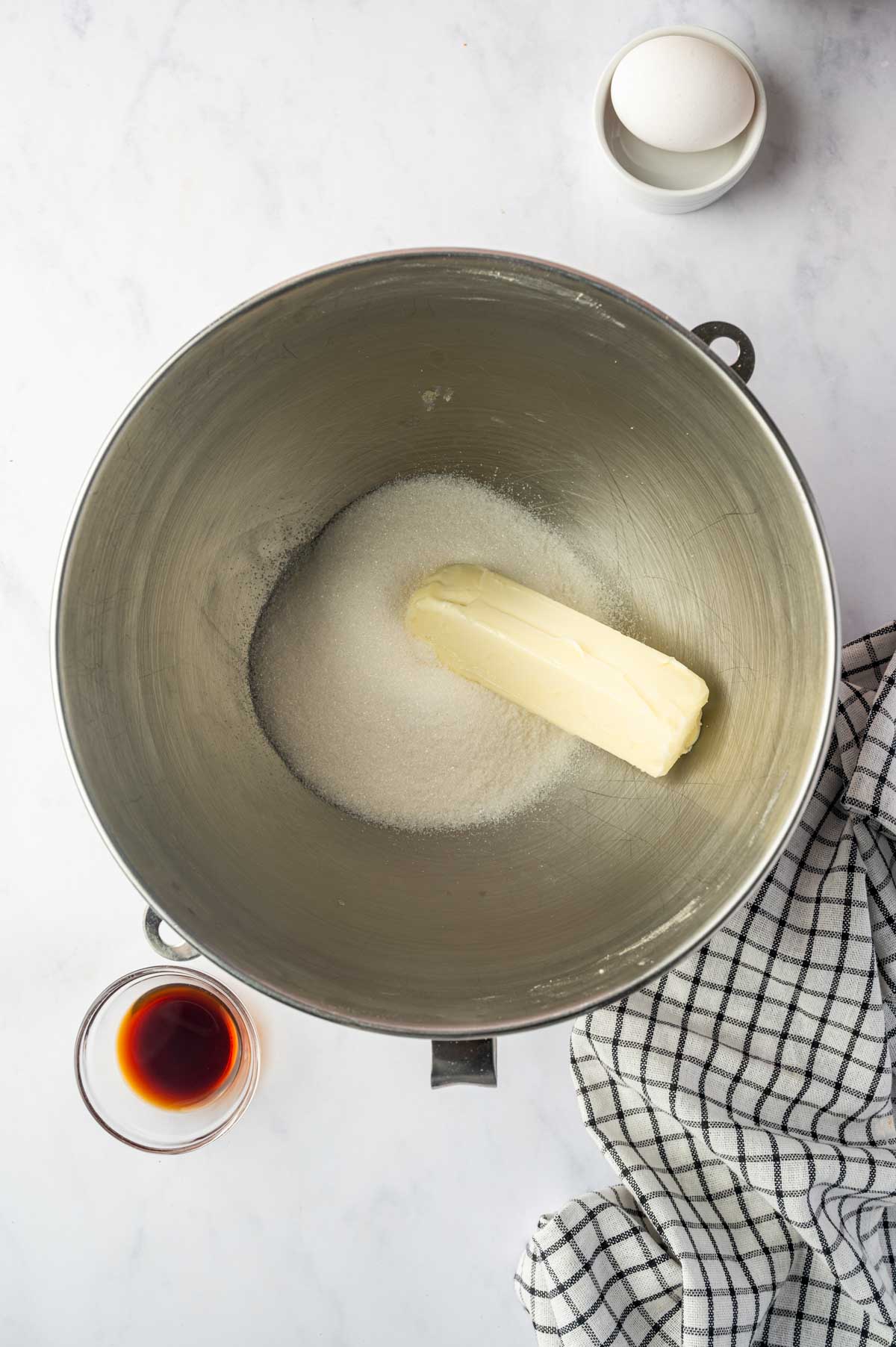 Butter and sugar added to the stand mixing bowl