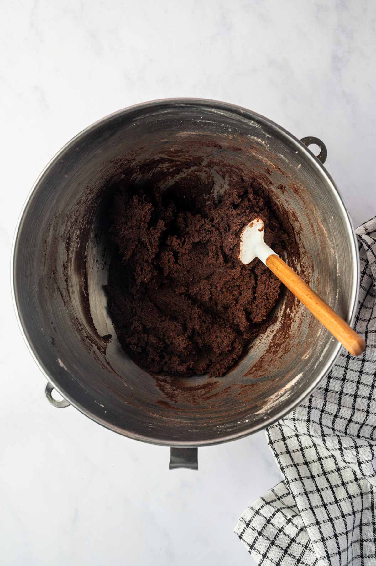The spider web cookies dough is ready in stand mixing bowl